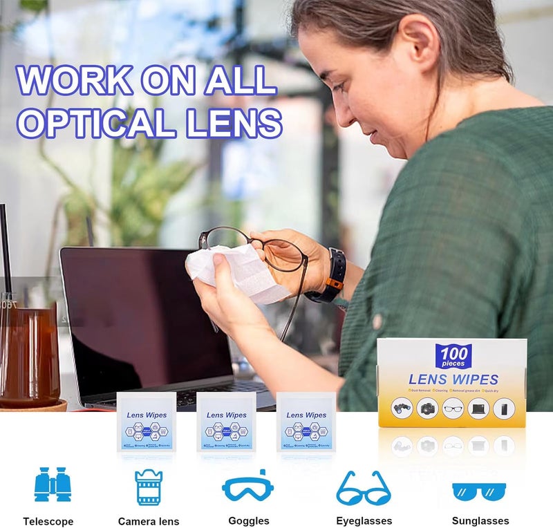 xflyxin Lens Wipes for Eyeglasses,Eyeglass erasers are Packed Separately，Glasses Cleaner for Cleaning Glasses, Camera Lenses, Sunglasses, Mobile Phone Screens, Goggles, etc. (100 Pieces) - Image 2